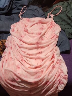 SHEIN Pink Floral Ruched Spaghetti Strap Dress